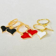 New arrival alert🚨The Enamel Collection! "ENAMEL HEART HOOPS" | Free Shipping US | Free Shipping in Canada on all orders $75+ | Jeweled Earrings, Yellow Fashion, Heart Earrings, Yellow Black, Yellow Color, Everyday Look, Gold Vermeil, Fall In Love, Favorite Jewelry