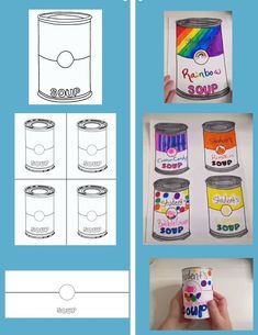 the instructions to make an art project for kids with pictures and words on it, including paint