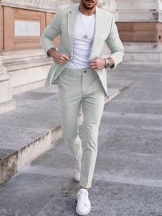 2-Piece Men's Solid Color Front Button Long Sleeve Suit Jacket And Pocket Pants Set Light Grey Casual    Colorblock,Plain  Non-Stretch  Men Clothing, size features are:Bust: ,Length: ,Sleeve Length: Blazers For Men Casual, Pieces Men, Suit Separates, Blazers For Men, Pocket Pants, Men Clothing, Mens Suits, All Fashion, Pants Set