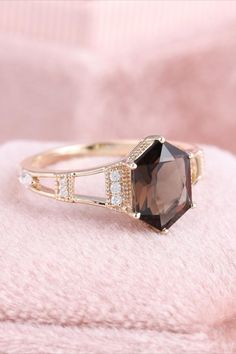 Shop this elegantsmoky quartz ring. This ring is perfect for any occassion #gemstonering #goldring #weddingring White Gold Hexagon Jewelry For Formal Occasions, Elegant Faceted Crystal Ring, Rose Gold Octagon Jewelry With Prong Setting, Faceted Asscher Cut Fine Jewelry, Rose Gold Octagon Ring With Prong Setting, Elegant Faceted Crystal Ring For Formal Occasions, Elegant Faceted Crystal Ring For Anniversary, Octagon Diamond Ring With Accents For Gift, Elegant Faceted Crystal Ring For Wedding