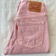 Levi’s 501 Jeans - 24 X 30 - Dusty Chalk Pink. 100% Cotton. Never Worn Vintage Pink Cotton Jeans, Vintage Pink Jeans For Spring, Pink Clean Aesthetic, Pink Carhartt, Fun Jeans, Senior Jeans, Light Pink Jeans, Patchwork Ideas, Jeans Winter