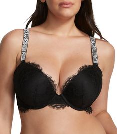 PRICES MAY VARY. Victoria's Secret Very Sexy Push Up bra is built to lift and add 1 cup size. This bra lifts and enhances cleavage for a sexy look This push up bra contains plush padding that adds 1 cup size while underwire cups offer just the right amount of support This push up bra features a plunge neckline for invisibility under your lowest cut tops and dresses. Adjustable straps allow for a perfect fit. The Very Sexy Push Up bra was built for lift and comfort. This bra has moderate coverage Bra Size Charts, Cute Bras, Plunge Neckline, Everyday Bra, Victoria Secret Fashion Show, Black Bra, Womens Bras, Victoria Secret Bras, Bra Straps