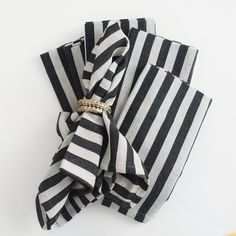 Striped Black Napkins - set/6 - Mizar & Alcor - Table - $108 Black And White Napkins, Black Napkins, Neutral Fabric, Slim Aarons, White Napkins, Christmas Table Settings, Kitchen Linens, Linen Napkins, Striped Linen