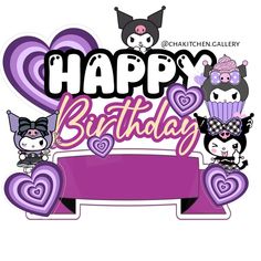 a happy birthday card with cute cats and cupcakes on the front, surrounded by hearts