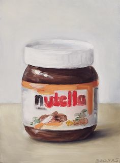 an oil painting of a jar of nutella