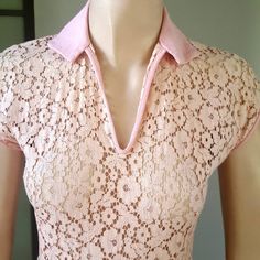 "This is a beautiful pink dress with a lace bodice and lace panels in the skirt. I would suggest wearing a slip with this! It has a metal side zipper. There is no label. The condition is good. I found a couple of faint spots on the skirt that I tried to photograph. The dress measures: 33\" bust 26\" waist Hips free 26\" length from the waist to hem 42\" total length from the shoulder down to the hem" Hawaiian Skirt, Peignoir Sets, Cute Rompers, Playsuit Romper, Lace Bodice, Floral Shorts, Dress With Lace, Lace Panelled, 1950s Vintage