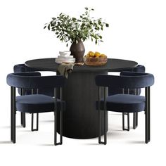 a round table with four chairs around it and a potted plant in the center