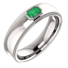 14KT Gold 0.30 CT Emerald Cut Emerald Bezel-Set Ring. Gents Ring, Bezel Set Ring, Set Ring, 14kt Gold, Bezel Setting, Emerald Cut, Gold Diamond, Emerald, Rings For Men