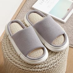 The Hemp Indoor Slides are very cute, minimalistic, and comfortable! They have a beautifully woven sole and the trim of the slides matches the strap that wide runs over your feet. See for yourself why these slides are great for indoor use! ﻿FEATURES: Style Open toe Season Spring/Summer Sole Flat Vamp material EVA COMFORTABLE MATERIAL: The Hemp Indoor Slides are made of high-density material. These are light, soft, breathable, and waterproof, and their excellent flexibility and durability make th Comfortable Non-slip Slides With Round Toe, Indoor Summer Slide Slippers, Comfortable Round Toe Slides For Indoor Use, Comfortable Indoor Slides With Round Toe, Casual Indoor Slip-on Slides, Non-slip Comfortable Slides With Round Toe, Comfortable Non-slip Slides, Non-slip Comfortable Slides, Synthetic Indoor Slippers For Summer