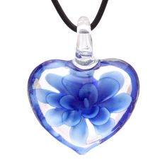 Murano-inspired Glass Royal Blue Heart Flower Pendant Necklace Royal Blue Heart, Heart Flower, Flower Pendant Necklace, Blue Heart, Flower Heart, Flower Pendant, Decorative Bells