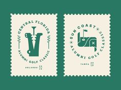 two postage stamps with the words central florida golf club on them