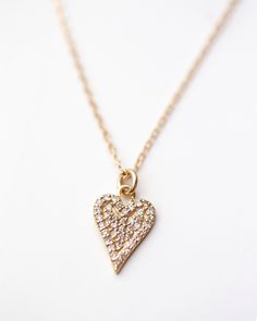 14K Yellow Gold Small Diamond Pave Heart Charm Necklace Must have perfect sized small genuine diamond pave heart charm on a delicate chain. super sparkly! Entire necklace is made of 14k gold. Heart charm measures about 11mm * First sample picture has 2 heart layered THIS LISTING IS FOR THE SMALLER HEART Please convo us if any further questions or would like to purchase the bigger heart necklace Big Heart Necklace, Pave Heart Necklace, Heart Charm Necklace, Real Gold Jewelry, Diamond Jewelry Necklace, Initial Necklace Gold, Gold Diamond Necklace, Delicate Chain, Gold Initial