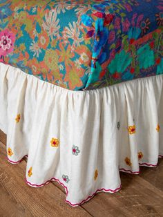 Goes With Everything Tufted Bed Skirt-view 1 Colorful Bed Throw Blanket, Behind Bed Garland, Loaf Ribbon Bed, Toddler Bed Quilts, Vintage Kids Room Bedding, Colorful End Of Bed Quilt, Bright Colourful Bedding, Colorful Bedskirts, Multicoloured Bedding