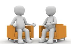 two people sitting on different colored couches with the words to become linked in first meeting