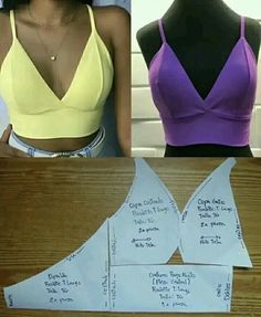 two pictures of the same bra top with measurements for each bra