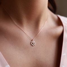 "\"Delicate charm Daisy Necklace | White Enamel Jewelry Daisy, Chamomile Flower Deity Pendant with Elegant Gold Chain | Gift for Hert\" ∙ P R O D U C T I O N ∙ ‣ All of our products are handmade and made to order ‣ All of our items are 14K real gold. We do not carry any gold filled, gold plated, or gold vermeil items. Also there are no other metals used so all items are hypoallergenic. ‣ Raw materials are coming from historical gold and jewelry market of Istanbul Grand Bazaar. The Grand Bazaar ( Dainty Everyday Jewelry With Flower Shape, Delicate Flower-shaped Everyday Jewelry, Delicate Flower Shaped Everyday Jewelry, Delicate Everyday Flower Shaped Jewelry, Minimalist White Gold Flower Jewelry, Minimalist 14k Gold Flower-shaped Jewelry, Minimalist 14k Gold Jewelry With Flower Shape, Minimalist 14k Gold Flower Shaped Jewelry, 14k Gold Jewelry For Bridesmaid Gift