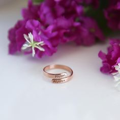 This beautiful ring is handmade using pure 925 sterling silver,gold filled and laser engraved with your personalized name, word, or characters. A stylish, unique accessory that makes a great gift to show somebody (or yourself, because you matter ♥) that you're thinking of them. Perfect for graduations, wedding events, holidays, Mothers' day, and birthdays. Colors: Silver Gold Rose Gold Other styles are available in our shop at https://www.etsy.com/shop/SilverbySelene. Please contact us if you ha Personalized Rose Gold Round Ring, Engraved Rose Gold Rings For Mother's Day, Engraved Rose Gold Rings For Personalized Gift, Rose Gold Stackable Name Rings For Promise, Personalized Rose Gold Stackable Rings As Gift, Rose Gold Stackable Open Rings As Gift, Rose Gold Open Ring Stackable Rings As Gift, Anniversary Rose Gold Rings With Names, Adjustable Engraved Rose Gold Ring With Name