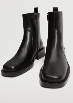 Zipped leather ankle boots - Woman | MANGO USA Womens Fall Boots, Best Ankle Boots, Boots Men Outfit, Looks Street Style, Black Leather Ankle Boots, Boots Fall, Chelsea Boot, Mid Calf Boots, Womens Boots Ankle