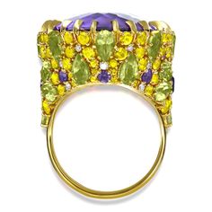 AMETHYST YELLOW SAPPHIRE PERIDOT GARNET DIAMOND BLOSSOM RING IN YELLOW GOLD Light Amethyst, Elegant Ring, This World, Unique Rings, Mother Nature, Garnet, Soldier, With Love, Blossom