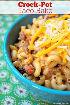 Crock-Pot Taco Bake - This easy recipe for Crock-Pot Taco Bake is a great variation on the ground beef & noodle combination and kid friendly too! [Low Sugar]  #CrockPotLadies #CrockPot #SlowCooker #KidFriendly #HamburgerRecipes #FrugalRecipes Summer Crockpot Recipes, Crockpot Lasagna, Crock Pot Tacos, Taco Bake, Ground Beef Recipes Easy, Crock Pot Slow Cooker, Beef And Noodles, Kielbasa, Healthy Crockpot