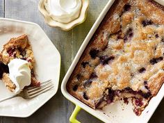 blueberry cobbler with whipped cream on the side