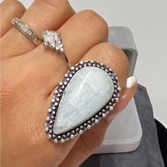 New 925 Marked Sterling Silver Hemimorphite Stone Ring Size 8 Nwot White Opal Ring With Gemstone Accents As Gift, White Rings With Gemstone Accents, White Rings With Gemstone Accents For Gift, White Crystal Ring With Gemstone Accents For Gift, Unique White Crystal Ring With Gemstone, Women's Boutique, 925 Jewelry, Boutique Jewelry, Ladies Boutique