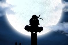 a person sitting on top of a pole in front of a full moon