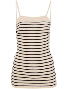 beige, navy blue ribbed knit horizontal stripe pattern halterneck sleeveless backless straight hem halterneck tie fastening Strappy Top, Classic Sweater, Knitted Tops, Halter Neck Top, Sweater Dress Midi, Festival Looks, Top Designer Brands, Blue Top, Classic Outfits