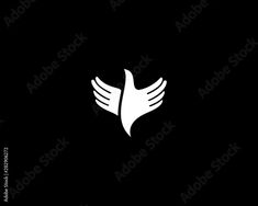 an image of a white bird with wings on a black background, logo design for adobe