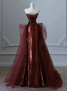 Glam Wine Red Sequins And Tulle Long Party Dress, Wine Red Evening Dress Prom Dress Wine Red Prom Dress, Classy Evening Gowns, Prom Dress Pictures, Party Dress Classy, Off Shoulder Evening Dress, Long Party Dress, Junior Prom, 파티 드레스, Red Evening Dress