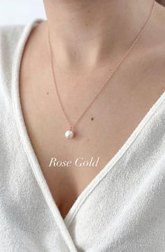 "Pearl Necklace, Freshwater Pearl Necklace, Pearl Jewelry, Dainty Pearl Necklace, Bridesmaid Necklace, wedding jewelry, delicate Pearl necklace ♥This is a classic go to piece of jewelry that is timeless and elegant ♥A delicate 14k gold filled chain, with a hint of shimmer. Adorned with a wire wrapped, freshwater pearl. Pearl size, shape and color may vary ♥LENGTH - The necklace shown in the picture is 18\" long. Please choose your desired chain length from the drop down menu when checking out ♥T Elegant Rose Gold Hypoallergenic Charm Necklaces, Elegant Hypoallergenic Rose Gold Charm Necklaces, Elegant Hypoallergenic Rose Gold Charm Necklace, Rose Gold Sterling Silver Charm Necklace For Wedding, Rose Gold Sterling Silver Charm Necklaces For Wedding, Wedding Charm Necklace In Rose Gold And Sterling Silver, Elegant Pendant Charm Necklace, Elegant Tiny Pendant Charm Necklaces, Elegant Tiny Pendant Charm Necklace