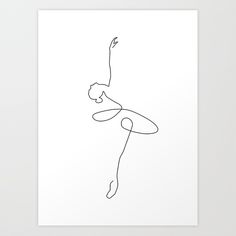 a line drawing of a ballerina in the air with her arms up and legs spread out