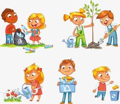 children doing different activities in the park on a white background, set of cartoon characters