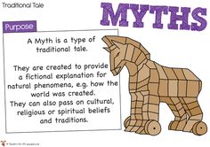 a paper cut out of a horse with the words,'myth is a type of traditional tale they are created to provide a pictorial explanation for natural phonoma