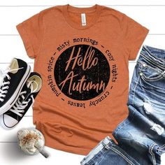 Woman Wardrobe, Shirt Tales, Pijamas Women, Idee Cricut, Sweet Tee, Autumn T Shirts, Old Shirts, Fall Tee, Vinyl Shirts