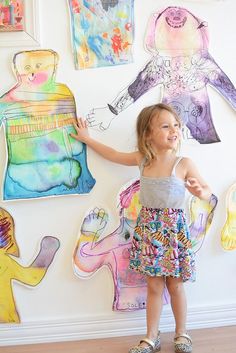 Fun art project for back to school or an all about me unit. Body tracing self portrait! #watercolors #watercolorsforkids #kidsactivities #artforkids Self Portraits, All About Me Unit, Portraits For Kids, Meri Cherry, Cherry Art, معرض فني, Preschool Art Projects, Cool Art Projects