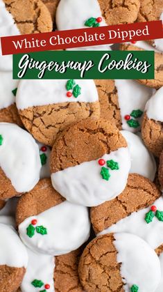 white chocolate dipped gingerbread cookies with icing and sprinkles on top