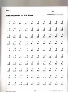 a piece of paper that has multiple numbers on it and the words multiplation all the faces