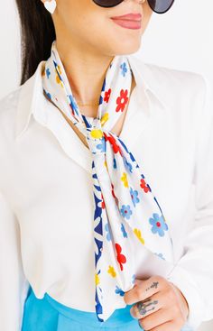 Floral Fiesta Bandana, NAVY - HerringStones Floral Print Bandana For Summer, Summer Floral Print Bandana, Trendy Bandana Print Silk Scarf For Spring, Spring Floral Print Casual Bandana, Trendy Silk Bandana Print Scarf For Spring, Trendy Multicolor Spring Scarves, Trendy Silk Scarf With Bandana Print For Spring, Trendy Multicolor Scarves For Spring, Casual Spring Floral Print Bandana