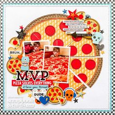 a scrapbook page with pizza slices and photos