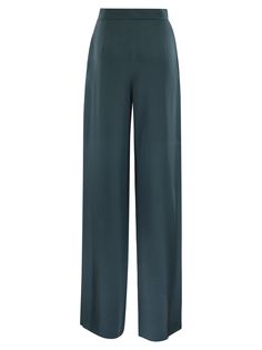 Fluid trousers in precious envers satin, characterised by a wide-leg silhouette with front pleats. Pockets inserted in the hips and side zip fastening. - High waist - Fluid fit - Darts on the front DESIGNER ID: 2426136013600 048 Silk Wide-leg Pants With Pockets, Green Silk Wide-leg Bottoms, Luxury Silk Wide-leg Pants, Luxury Wide-leg Silk Pants, Max Mara Pants, Formal Loafers, Tie Scarf, Wide Trousers, Sweatpants Shorts