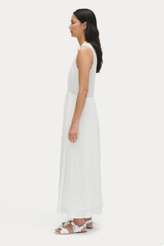 Ventosa Dress Beach Linen V-neck Dress With Tie Waist, Beach V-neck Linen Dress With Tie Waist, V-neck Ramie Linen Dress, White Linen V-neck Maxi Dress, V-neck Cotton Gauze Beach Dress, Linen Gauze, Brown Leather Sandals, Rachel Comey, White Charcoal