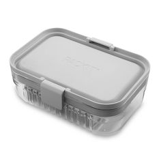 a plastic container with two dividers on the lid