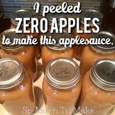 there are many jars that have some food inside of them with the words, i peeled zero apples to make this apple sauce