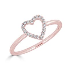 14KT Rose, White, or Yellow Gold .10 CTW Round Brilliant Diamond Open Heart Ring. Valentine's Day Single Diamond Ring In Fine Jewelry Style, Rose Gold Diamond Heart Ring For Proposal, Promise Heart Ring In Rose Gold With Brilliant Cut, Rose Gold Brilliant Cut Heart Promise Ring, Rose Gold Heart Ring With Brilliant Cut For Promise, Rose Gold Heart Cut Diamond Promise Ring, Rose Gold Brilliant Cut Diamond Ring For Valentine's Day, Rose Gold Diamond Heart Ring For Promise, Rose Gold Diamond Heart Ring With Round Cut