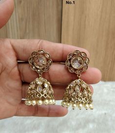 *Antique gold jhumka earrings Gold Chandbali Jhumkas For Wedding, Gold Jhumkas For Wedding Festivals, Gold Chandbali Jhumkas With Latkans, Gold Bollywood Jhumkas With Tilla Details, Gold Cutdana Jhumkas For Wedding, Bollywood Style Gold Jhumkas With Tilla, Gold Chandbali Jhumkas With Cutdana, Gold Kundan Jhumkas For Diwali, Festive Gold Jhumkas With Pallu