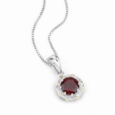 "Garnet Pendant, Natural Red Garnet Round and White Diamonds Pendant Necklace in Sterling Silver & 14K Yellow Gold, January Birthstone Flaunt Yourself With This Garnet And White Diamond halo Pendant. The Natural Gemstones Have A Combined Weight Of 2.32 Carats And Are Set In 14K Yellow Gold With .925 Sterling Silver. The Red Hue Of This Pendant Necklace Adds A Pop Of Color To Any Look! The Understated Design And Vibrant Stones Makes This Pendant Necklace Perfect For Every Occasion. Product De Garnet Pendant, Halo Pendant, Aquamarine Jewelry, Silver Gemstone Jewelry, January Birthstone, 18k Gold Jewelry, Diamond Pendant Necklace, Topaz Gemstone, Diamond Halo