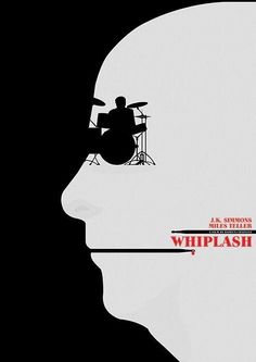 a man's head with the words whiplash in front of him and a drum set behind it