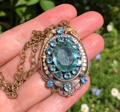 Blue Antique Jewelry With Antique Finish, Blue Victorian Jewelry With Vintage Charm, Blue Victorian Metal Jewelry, Antique Blue Locket Jewelry, Victorian Blue Locket Jewelry, Blue Victorian Locket Jewelry, Antique Blue Medallion Necklace, Locket Chain, Antique Blue