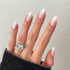 PRICES MAY VARY. 💗BLUSH OMBRE - Creamy white and nude ombre (not sheer)'d: This is one of the best sets for those days where you don’t want to put together a whole outfit coordinated with your nails when you go out, but still want to look good. They go from a rosy nude at the cuticle up to a glossy white at the top and can complement any outfit. ☝Length/Shape: Short Almond 💅These beautiful instant nails are formulated with top-quality gel for those who like a super shiny gloss or velvet matte White Dip Nail Ideas, Ombré Almond Nails, Ibiza Nails, Trip Nails, Bachelorette Nails, Ombre French Nails, Engagement Nails, Unghie Sfumate, Classy Nail